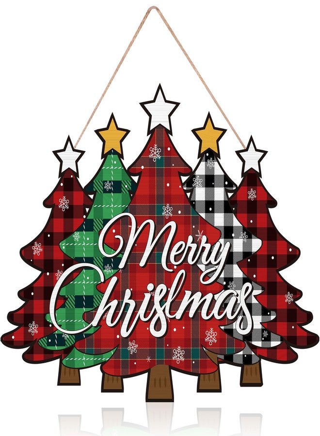 FIPUTE Merry Christmas Door Sign, Christmas Sign, Decorations Hanging Sign, Door Decorations, Farmhouse Hanging Plaque Porch Xmas Front Outdoor Home Decor (B-1PACK) - Image 1